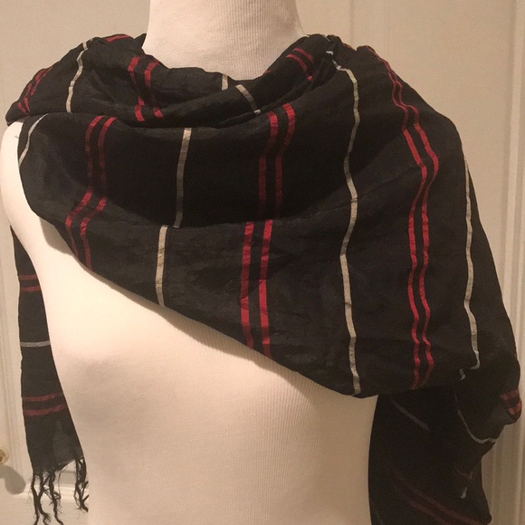 Silk long rectangular scarf with tassel ends - Picture 2 of 6
